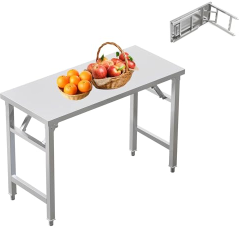 Edelstahltisch – Arbeitstisch klappbar 114 × 51 × 80 cm, Stabiler Klapptisch bis 250 kg, Faltbarer Arbeitstisch für Küche, Haushalt, Garten und Gastronomie