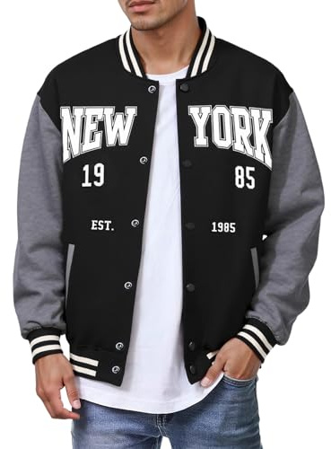 Celanisai Veste de baseball pour homme - Veste de survêtement College Sweat Jakce avec broderie New York - Veste bomber - Veste pour homme - Coupe ajustée - Veste de transition décontractée et
