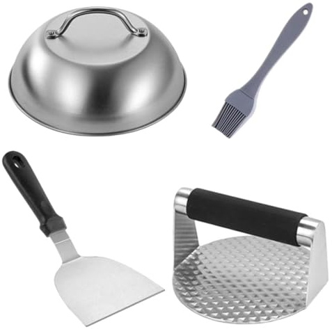 Alipis Set Presse Viande INOX Cuisine avec Spatule pour Burger Outil Barbecue Ergonomique et Compact Ustensile Cuisine pour Fête des Pères