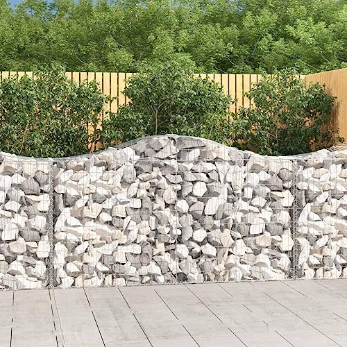 Gabbioni da Giardino, in Ferro Zincato con Arco Alto, Gabbioni Metallici e Gabbione Pietra Cestino, per Recinzioni da Giardino e Barriere Decorativo, Colore Argento, 200x50x100/120 cm (20 Pezzi)