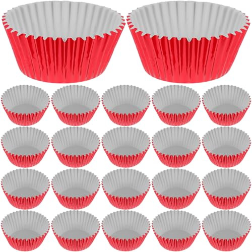 GRIRIW Moldes para Cupcakes para Hornear y Decorar 100 Piezas de Papel Grueso Rojo, Resistentes en Fiestas en Casa o Bodas