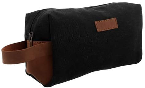 Ipetboom Schwarze Reisetasche aus Robustem Canvas für Herren Großzügiges Reiseetui für Toilettenartikel Wasserabweisender Kulturbeutel als Reiseorganizer für Make-up und Reiseutensilien