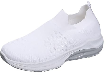 Gymnastikskor dam vit sula, promenadskor dam med dämpning, lätta sneakers, löparskor utan skosnören, sportskor, slip-on, träningsskor, båge, support, joggingskor, skötsel, slip-on, Vit, 36 EU