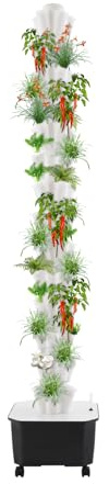 Ciounmb Tour de culture hydroponique - Tour à légumes - Réservoir d'eau - Pour plantes d'intérieur - 14 niveaux - 70 trous - Avec roues universelles et circulation automatique de l'eau - Blanc