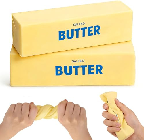 Butter Squishy, Cheese Squishy 2PCS, Slow Rising PU Fidget Stress Ball | Sensory Squeeze Toys, Anxiety Relief Stress Toy, Realistic Food Desk Decor, Novelty Gift for Home Office