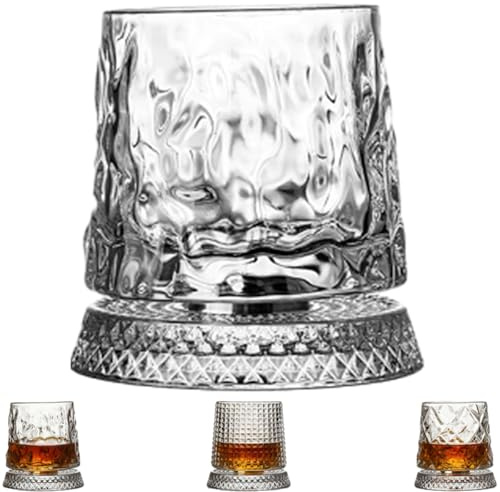 Generisch Bicchiere da whisky rotativo a 360 gradi, con funzione di sollievo dallo stress, stabile base decoupled Crystal Cut Cocktail Glass, Unique Whiskey Gift (Style-E)