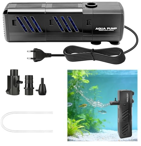 Aquarium Filter, 4-in-1 Aquarium Pumpe 800L/H, UV-Aquarienfilter, Aquarium Innenfilter 8W, Umwälzpumpe, Integrierte Filterwatte, Sauerstoff, Wavemaker, Aquariumpumpe