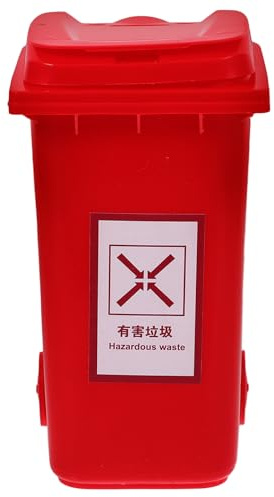 ibasenice Bote de Basura de Escritorio Multifuncional Rojo, Mini Cubo de Basura de Mesa en Pp Resistente, Tapa para Eliminar Olores, Soporte Portalápices, Adecuado para Oficina y Hogar
