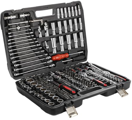 BREEZENEST 216Pcs Socket Set Ratchet Tool Kit with Case 72-Tooth Chrome Molybdenum Ratchet Wrench Torque Socket Bit Set & Hex Keys Complete Mechanic Tool Set for Car Bicycle Auto Home Repair