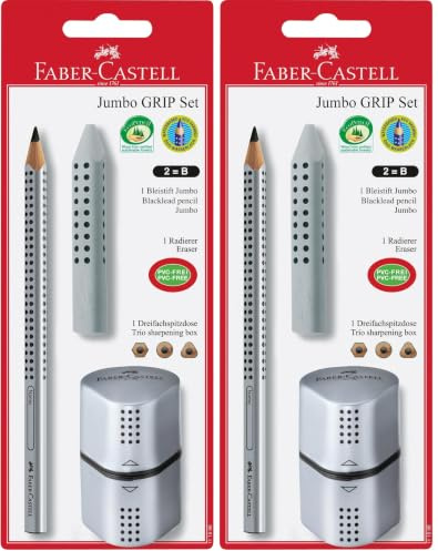 Faber-Castell - Schreibset Jumbo mit Bleistift, Spitzer und Radierer (Packung mit 2)
