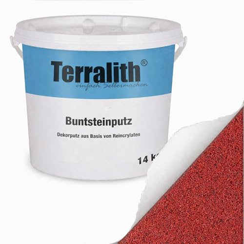 Terralith Buntsteinputz 14kg in rot, Sockelputz für Innen und Außen mit Reinacrylat Bindemittel aus Naturstein, 1-2mm Körnung (BSP32)