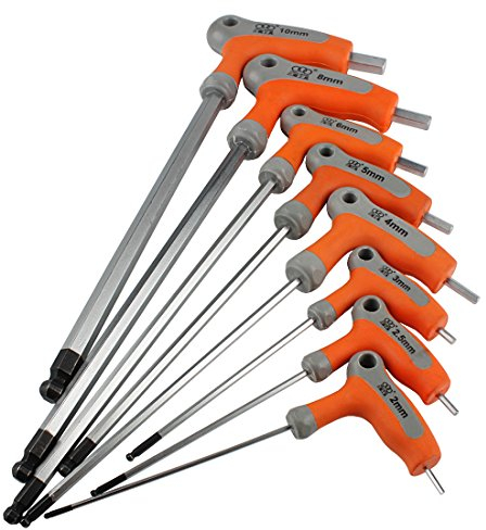Larcele Innensechskantschlüssel Sattelschlüssel T-Griff mit Kugelkopf CR-V 2-10mm NLJBS-01 (2+2.5+3+4+5+6+8+10mm) MEHRWEG