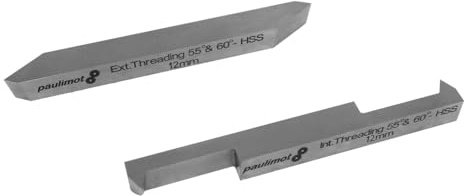 PAULIMOT HSS-Gewindedrehmeißel-Set für Innen- und Außengewinde, 55+60°, 12 mm
