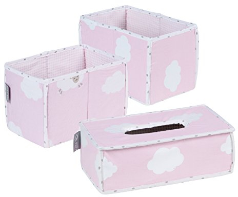 roba Pflegeorganiser Set 'Kleine Wolke rosa', 3tlg, 2 Boxen für Windeln & Zubehör, 1 Feuchttücherbox