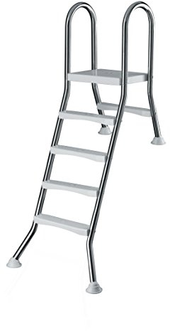 POWERHAUS24 Edelstahl Poolleiter für teileingelassene Pools 4 + 1 Stufe bis 1,2 m Tiefe