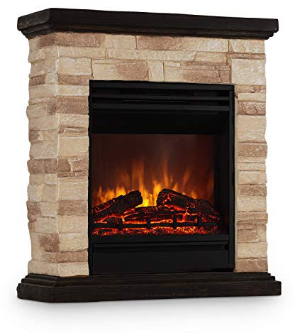 Klarstein Kaprun - Camino Elettrico, Caminetto Elettrico con Effetto Fiamma, Camino Finto, Decorazioni in Pietra, Polystone, Telecomando, 1800W Nero/Marrone