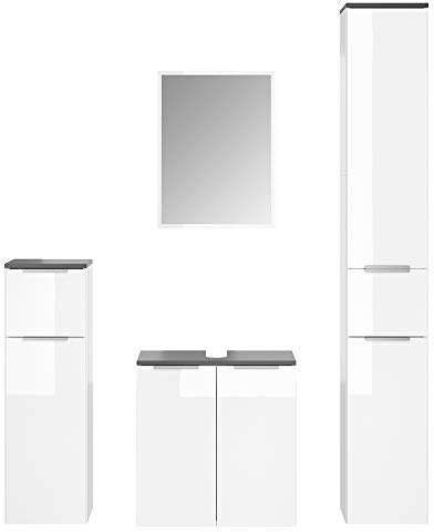 Vicco Badmöbel-Set Otis, Weiß, 58 cm, besteht aus Waschbeckenunterschrank, Spiegelschrank, Hochschrank und Midischrank