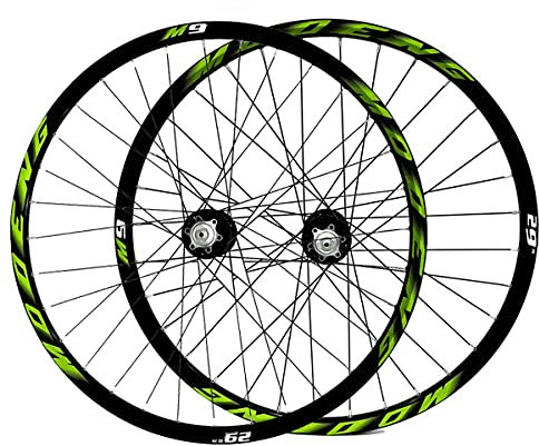 LHHL Laufradsatz 26/27,5/29 for Mountainbike Scheibenbremse MTB Fahrrad Doppelwandfelgen 8-10 Geschwindigkeit Schnelle Veröffentlichung 32H (Color : Green, Size : 29)