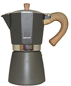 GNALI & ZANI Venezia Espressokocher 3 Tassen, grau, Aluminium, Induktion | Mokkakanne, Edelstahl-Außenwand, Softtouch-Griff in Holzoptik, für alle Herdarten inklusive Induktion, 440 g