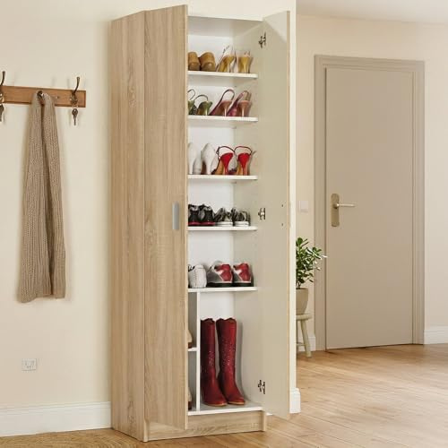 Dmora - Armadio multiuso 2 ante Portsmouth, Mobile ausiliario, Guardaroba porta scarpe moderno, Scarpiera verticale, 59x37h180 cm, Rovere