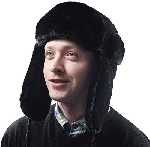 Herren Winter Fliegermütze Männer Frauen Bomber Hüte Russland Ushanka Pilot Wasserdichter Trapper Trooper Hut Winter Earflap Männer Warme Schneekappen-Schwarz
