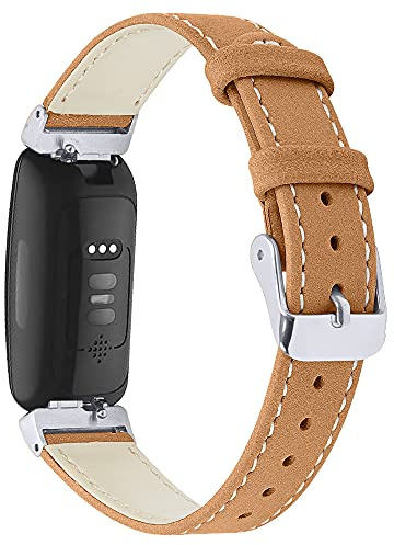 AISPORTS Kompatibel mit Fitbit Inspire/Inspire HR Armband Leder für Damen Herren, Weiches Schlankes Atmungsaktives Sportarmband, Ersatzarmband für Fitbit Inspire/Inspire HR/Ace 2 Fitness Tracker