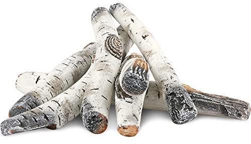 Hsiencn 6 Piece Gas Fireplace Logs, White Birch Wood Ceramic for Fireplace Decorative, Indoor Electric Fireplace Inserts, Propane, Gas, Vented, Gel, Ethanol, or Outdoor Fireplaces and Fire Pits