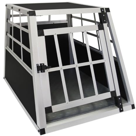 Jaula de Transporte para Coche Mascotas Caja de Viaje de Aluminio Trapezoidal Transportador de Perros Gatos Cachorros 1 Puerta 50 x 54 x 69cm | INCLUÍDA Alfombra de Plástico Lavable