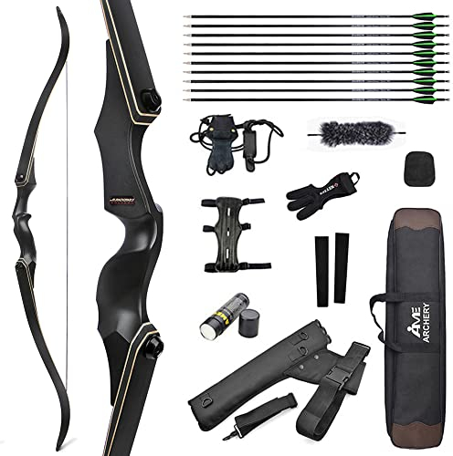 SHARROW Bogenschießen Takedown Recurve Bogen und Pfeile Set Traditioneller Jagdbogen Erwachsener Recurvebogen 20-60lbs Longbogen 58 60 für Rechtshand Bogensport (25lbs, Schwarz Set//60 Zoll)
