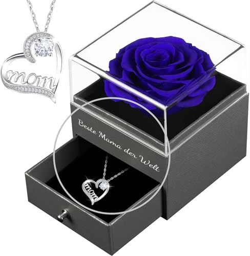 Yamonic Muttertagsgeschenke für Mama,Ewige Echte Rose mit Mom Halskette 925 Sterlingsilber,Beste Mama der Welt Geschenke Mutter,Ewige Rose Infinity Rose Geschenk zum Muttertag Geburtstags