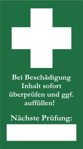 96x Siegel für Erste Hilfe Verbandskasten 25x45 mm selbstklebend CO2 neutral in Deutschland gedruckt Prüfsiegel Kontrollsiegel Prüfplakette Siegeletiketten Betriebsverbandkasten Erstehilfekasten (96)