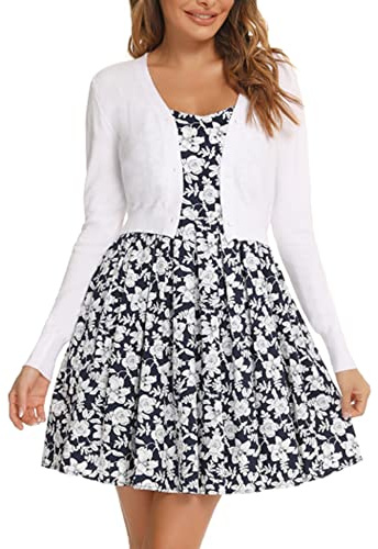 Bolero Mujer Cardigan Corto Torera Suéter Botones Chaqueta de Punto Básico Shrug Manga Larga Cuello en V Abrigo Fiesta Clásico Blanco S