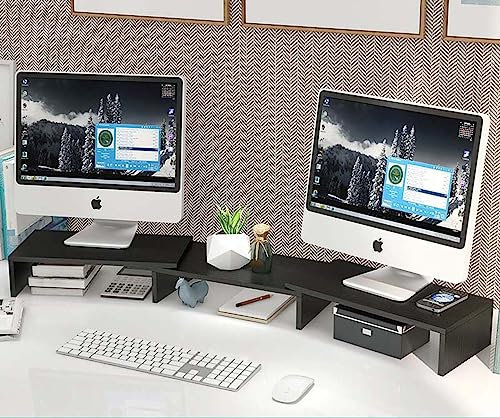 Wbeian Dual-Monitorständer, 1175 mm, verstellbare Länge, Winkel, PC, Laptop, Computer, Bildschirmerhöhung für 2 Monitore, ergonomische Bildschirmerhöhung für Büro, 3 Regale, drehbar,