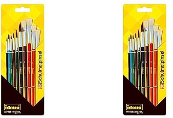 Idena 60103 - Set de pinceaux Scolaires, Set de 10 pinceaux Ronds et 4 pinceaux à Poils, laqués (Lot de 2)