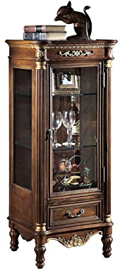FIONEL Barschrank Hölzerner Weinkabinett mit Glastüren 3 Regale Glasanzeigeschrank for Wohnzimmer, Bodenstangenkabinett, 21.65 x 17,7 x 51.18 Wine Rack
