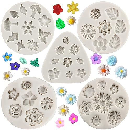 Sijiangmold 5 stampi in silicone per decorazione di torte, pasta di zucchero, a forma di fiore, rosa