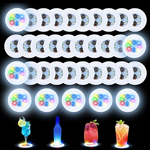 35 Stück LED-Untersetzer, LED-Aufkleber, Lichter, superhelle LED-Flaschenlampe mit 6 Lichtperlen, Bar, Bier, Getränkeuntersetzer für Party, Club, Geburtstag, Bar, Dekoration (mehrfarbig)