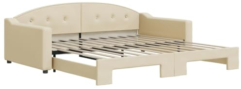 vidaXL Tagesbett, Ausziehbar Schlafsofa mit Lattenrost, Bettsofa Gästebett für Schlafzimmer Wohnzimmer, Sofa Bett Ausziehbett, Creme 100x200 cm Stoff