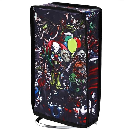 PlayVital Funda Antipolvo Vertical para ps5 Slim Digital Edición - Cubierta Protectora de Nailon, Impermeable y a Prueba de Polvo, Resistente a Arañazos (Fiesta de Miedo)