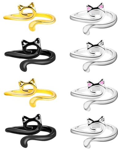 8 Stück Häkelring Katzenohren Verstellbare Haken Strick Häkelschlaufe Zubehör, Crochet Strickfingerhut Fadenführer Ring Fingerhalter DIY Strickhandwerk Fingerhalter Häkelwerkzeug zum Handweben