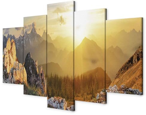 B&D XXL - Leinwandbild Struktur Gebirge Berge, 150x75 cm, 5-teilig, modern | Hochwertige Leinwand, sofort aufhängbar, ideal fürs Wohn- oder Schlafzimmer, wasserfest und lichtecht, langlebig, stilvoll
