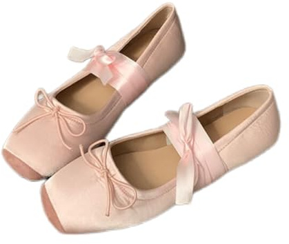 COVOYYAR Women Lace Up Ankle Strap Ballet Flats Shoes Floral Dressy Flats (Pink,7)