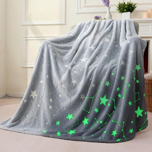 Joiedomi Decke Kuscheldecke Leuchtet im Dunkeln, Weltraum-Sterne-Geschenke und Spielzeug für Mädchen und Jungen im Alter von 2 bis 12 Jahren – Weiche Flanell-Kinderdecke – Geburtstagsgeschenk 50×60