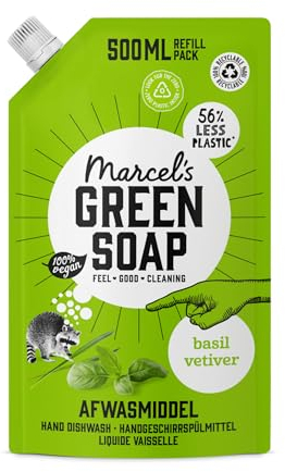 Marcel's Green Soap - Recharge liquide vaisselle Basilic & Vétiver - Liquide vaisselle - Végétalien - 500 ml