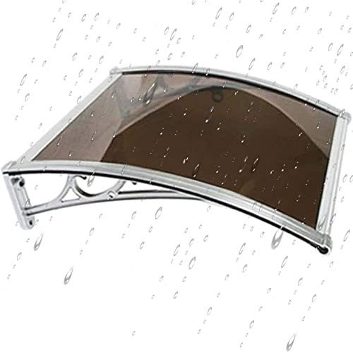 Vordach für Vorder-/Hintertür, mit Halterung aus grauer Aluminiumlegierung, Regenschutzabdeckung für Außenfenster, Polycarbonat-Abdeckung, UV-Schutz für Veranda, Terrassendach, Braun, Mehrer