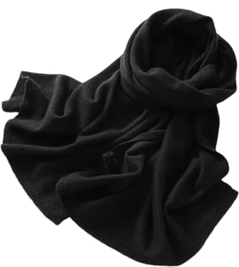 Kaschmirschal für Herren und Damen, 180 x 45 cm, gestrickt, einfarbig, warmer Schal, Schwarz , One Size#8Y