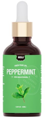 MISIJI Peppermint Ätherisches Öl 50ml, 100% natürlich, Aromatherapie Ätherisches Öl für Diffusor, Luftbefeuchter, Entspannung, Massage, Bad und Dusche