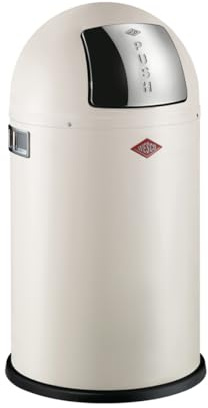 Wesco Pushboy junior Mülleimer in der Farbe sand matt, pulverbeschichtetes Stahlblech, 22 Liter Volumen, große Edelstahlklappe, herausnehmbarer Innenbehälter