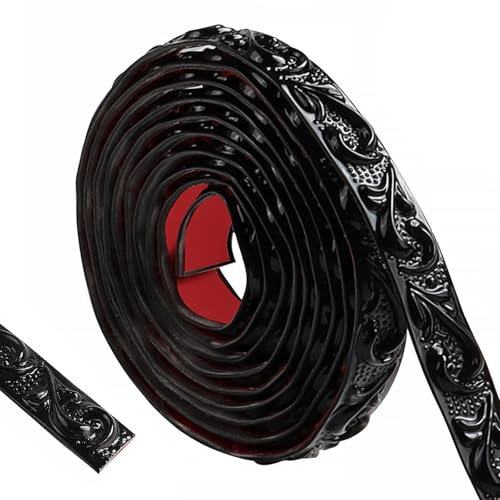 ztowoto 300cm Flexible Coving for Ceilings- Self Adhesive Wallpaper Border, Waterproof Moulding Trim 3D Vintage Pattern, Peel and Stick Wall Border for Home Decoration（Black-2cm）