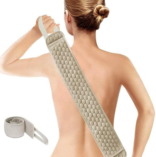 Exfoliating Back Scrubber, 31.5 Inch Dual-Sided Shower Loofah with Honeycomb Texture, Soft Natural Fiber Bath Body Brush for Men Women Deep Cleansing, Beige